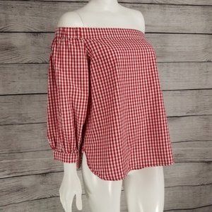 Soprano Off the Shoulder Blouse Checked Gingham M